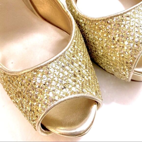 NWOT Ana 023-5745 Nora Platino Women’s Gold Glitter Peep Toe Slingback - Picture 5 of 6